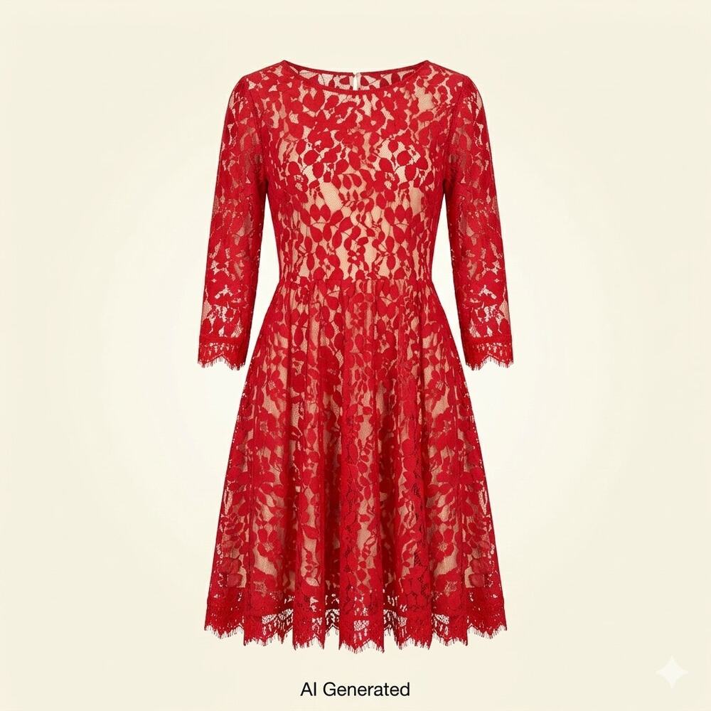 030 NWOT Free People Floral Mesh Lace Dress | Color Red. | Size 4